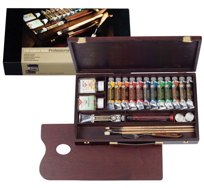 Rembrandt Set de pinturas al óleo Professional en caja de madera (12 x 40 ml + 1 x 60 ml + accesorios) Rembrandt Set de pinturas al óleo Professional en caja de madera (12 x 40 ml + 1 x 60 ml + accesorios)